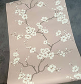Plum Linen and Pink Cherry Blossom Lampshade