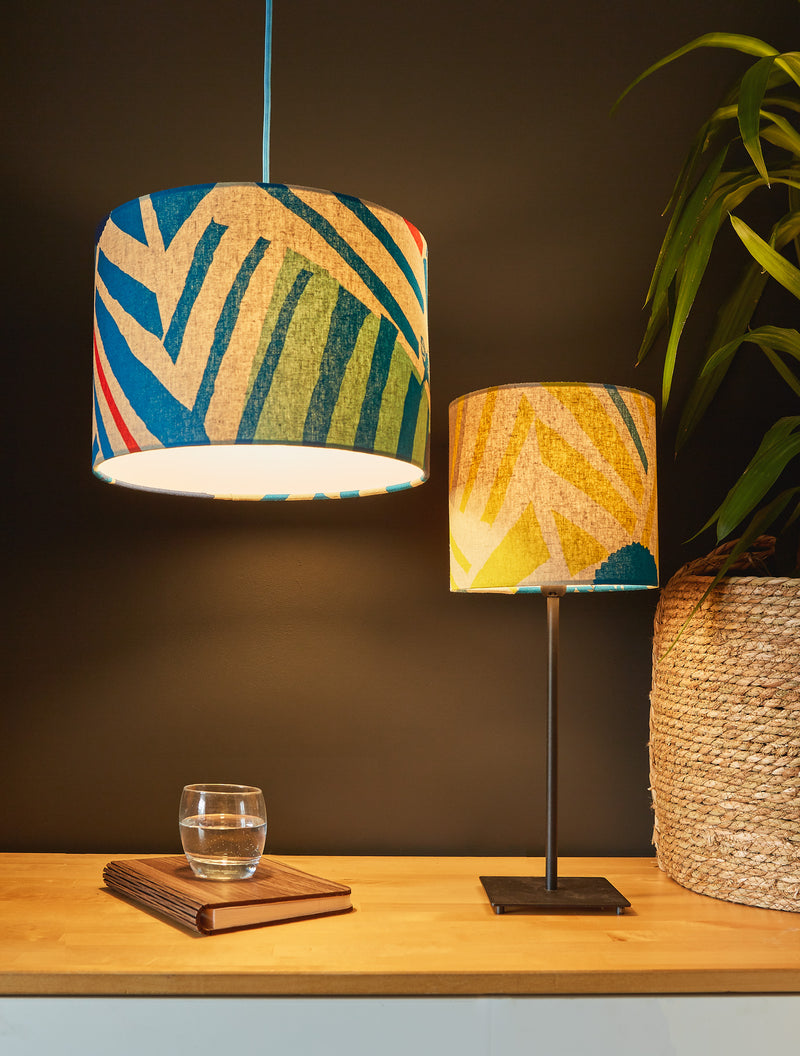 Yellow and Blue Linen Lampshade