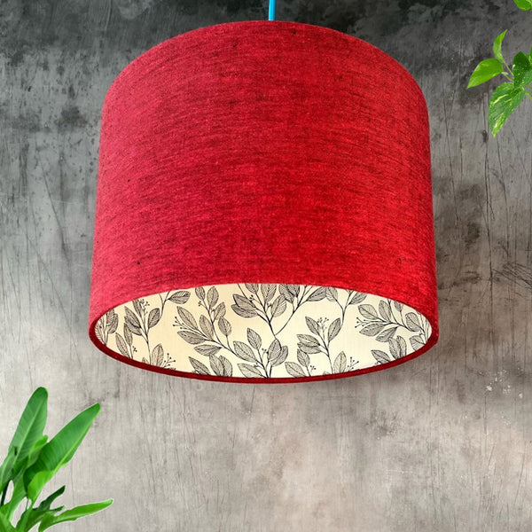 Dark Cherry Linen and Laurel Leaves Lampshade