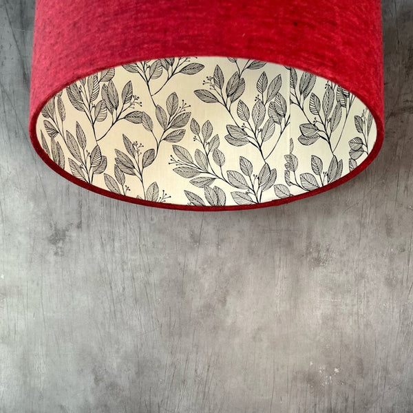 Dark Cherry Linen and Laurel Leaves Lampshade