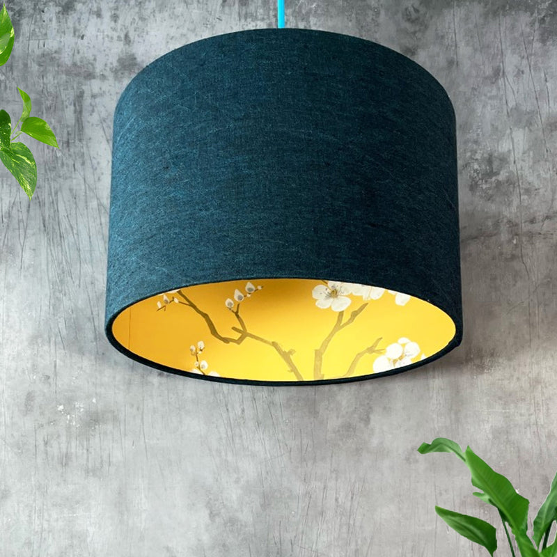 Dragonfly Linen and Mustard Cherry Blossom Lampshade