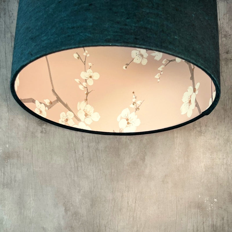 Dragonfly Linen and Pink Cherry Blossom Lampshade