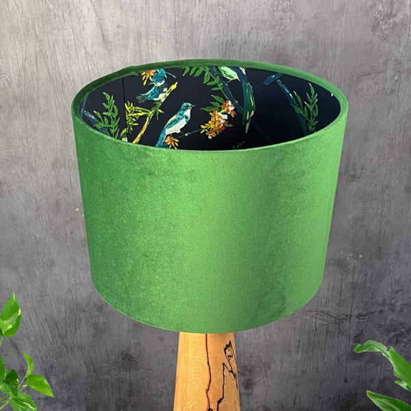 Green Velvet and Midnight Birds Lampshade
