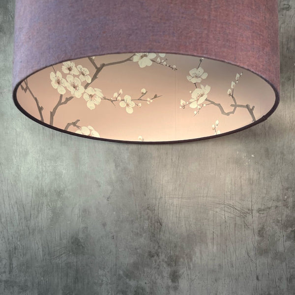 Plum Linen and Pink Cherry Blossom Lampshade