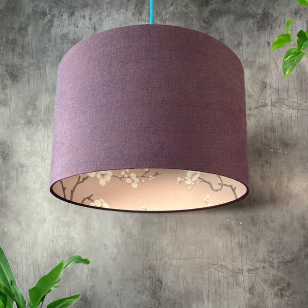 Plum Linen and Pink Cherry Blossom Lampshade