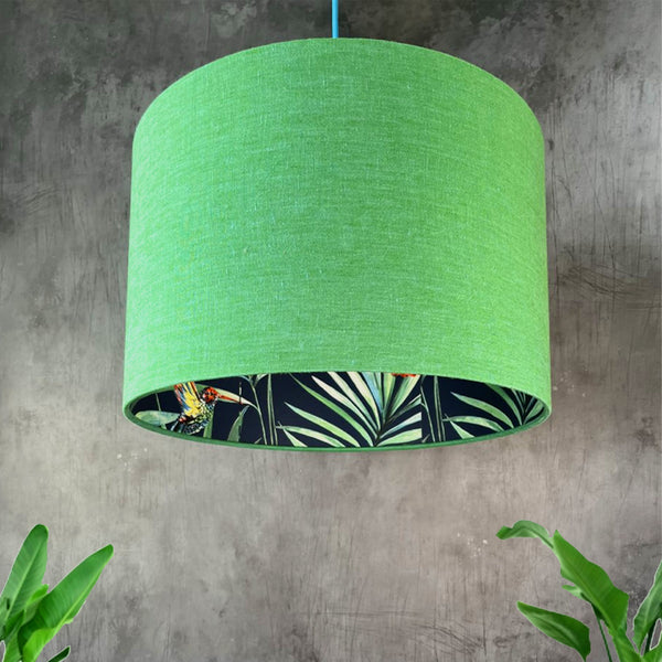 Sea Green Linen and Hummingbird Lampshade