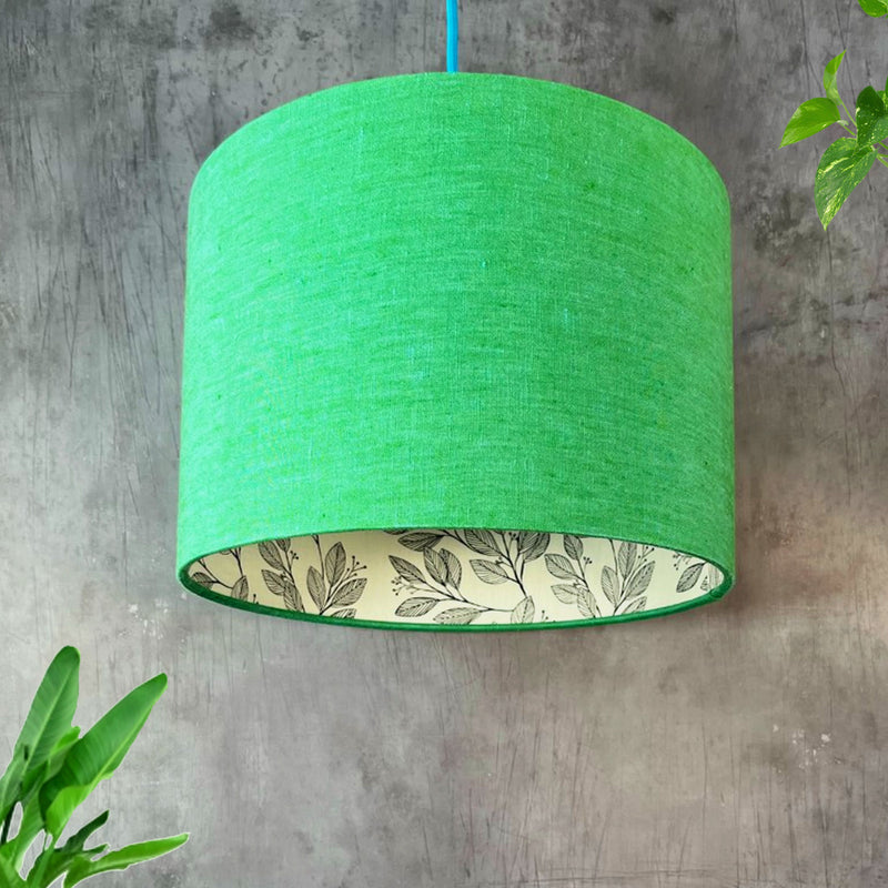 Sea Green Linen and Laurel Leaves Lampshade