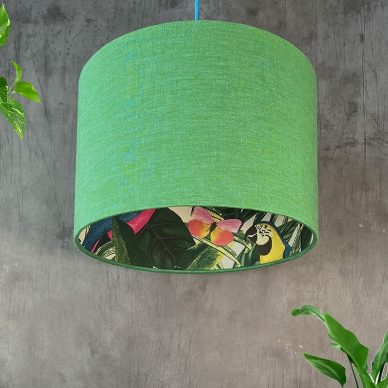 Sea Green Linen and Parrots Lampshade